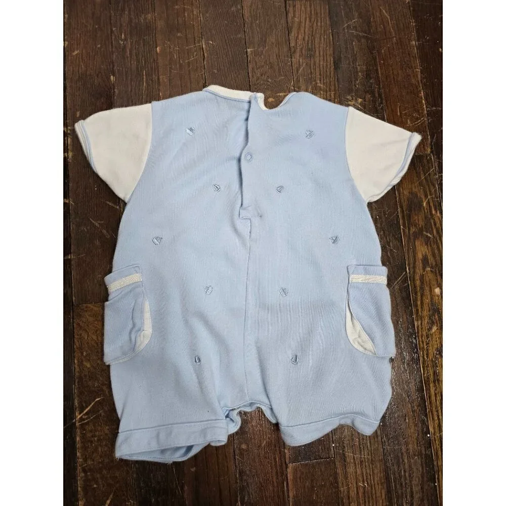 Vintage 90s Baby Boy Sailboat Blue Romper 3 Months